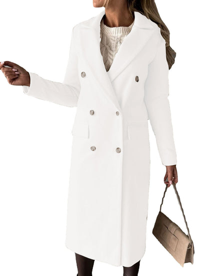 Manteau à revers croisé Mode hiver Unie Slim Longue Veste Manches Longues Hauts Vêtements Femme