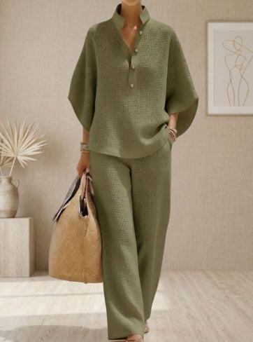 Ensemble de vêtements d'été pour femmes : haut pull ample à manches courtes et pantalon à jambes droites