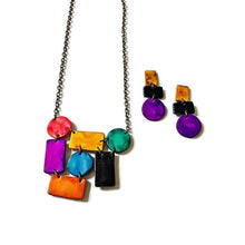 Abstract Geometric Jewelry Set, Statement Necklace & Earrings, Post or Clip On