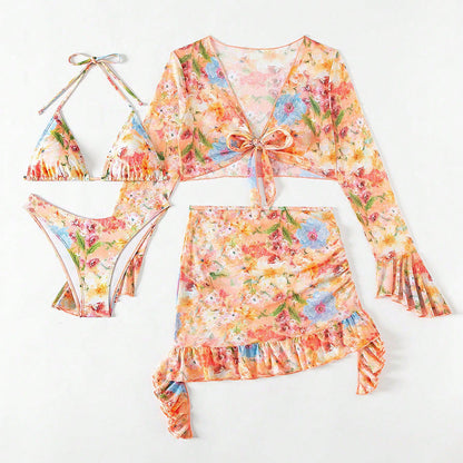 Nouvel ensemble bikini quatre pièces, robe de plage élégante, style européen et américain