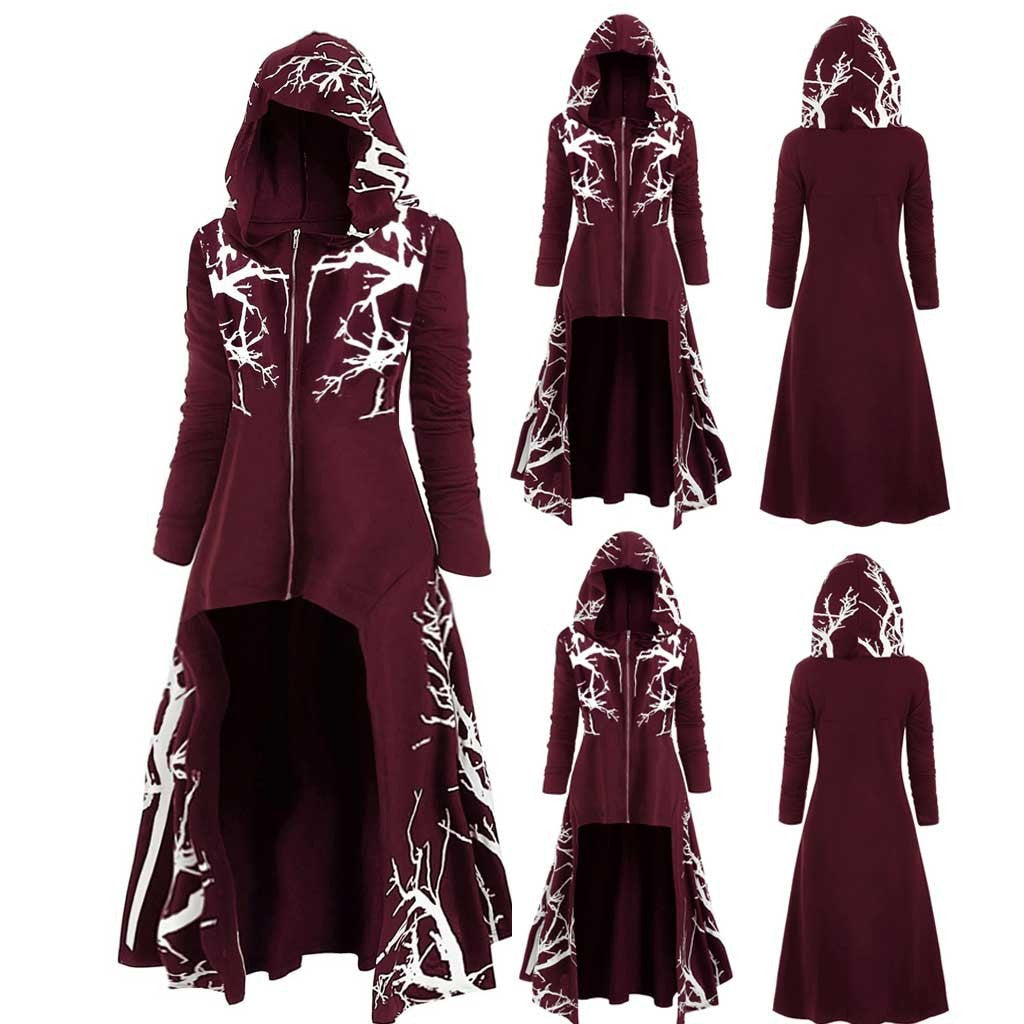 Veste cape gothique d'Halloween pour femme – Manteau de costume à manches longues zippé et imprimé