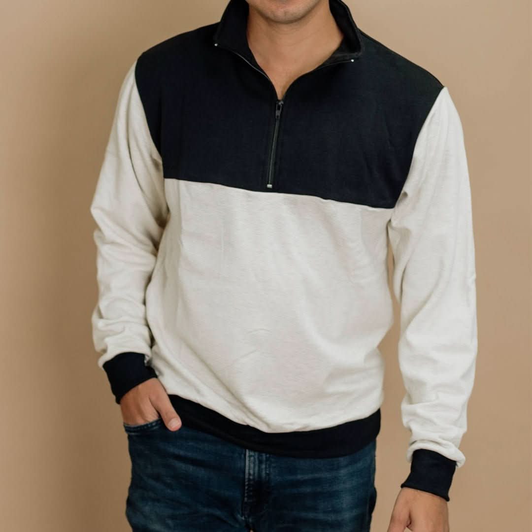 Adult Unisex Bamboo Fleece Half Zip | Ash W Black