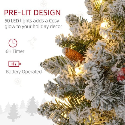 24-Inch Flocked Christmas Wreath with Lights – Green Pine Cones & Berries Holiday Decor (United States & Canada Delivery Only)