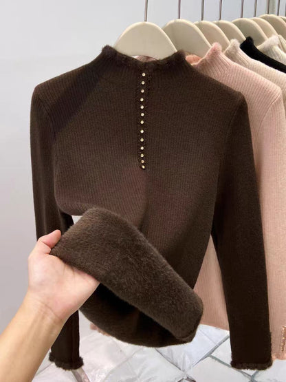 Haut thermique à col montant doublé de polaire pour femme – Pull oversize une pièce pour l'automne et l'hiver