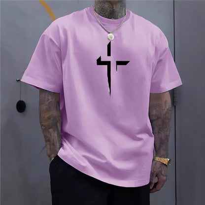 Haut décontracté à manches courtes pour homme, style streetwear, coupe ample, imprimé croix, design créatif