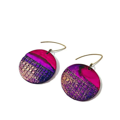 Grandes boucles d'oreilles pendantes rondes, Encre à alcool faite main – « Megan »