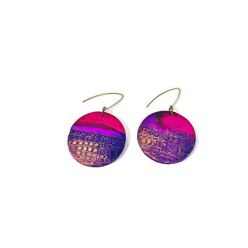 Grandes boucles d'oreilles pendantes rondes, Encre à alcool faite main – « Megan »