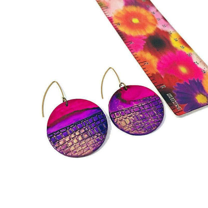 Grandes boucles d'oreilles pendantes rondes, Encre à alcool faite main – « Megan »