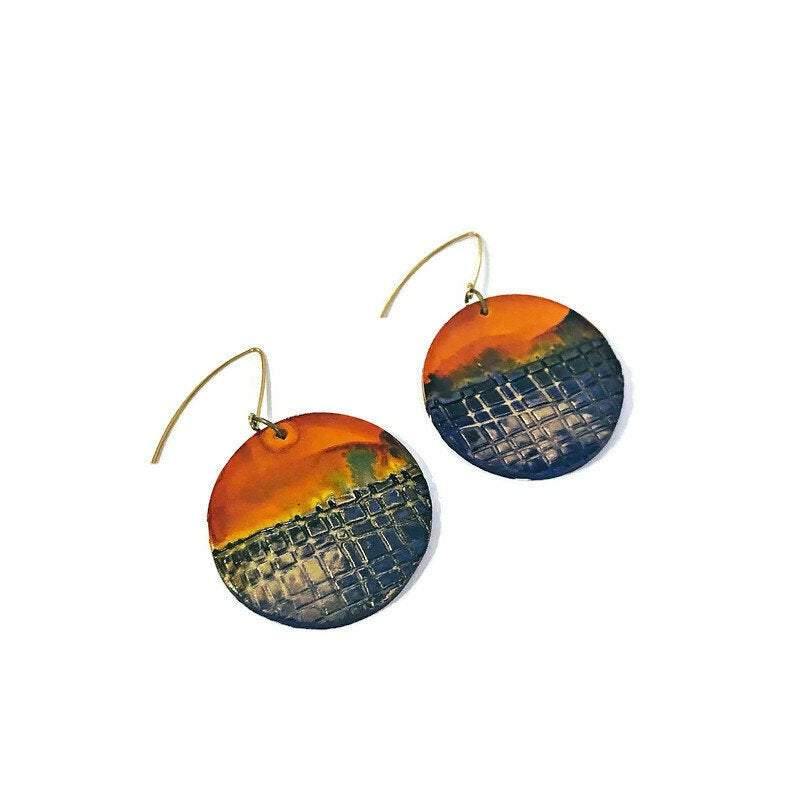 Grandes boucles d'oreilles pendantes rondes, Encre à alcool faite main – « Megan »