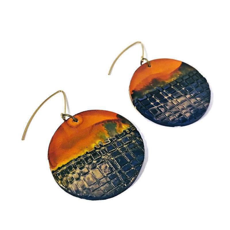 Grandes boucles d'oreilles pendantes rondes, Encre à alcool faite main – « Megan »