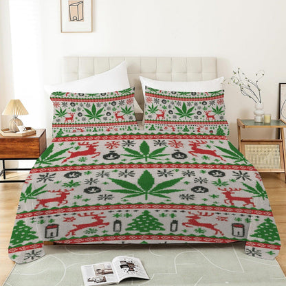 Parure de lit 4 pièces de Noël OG avec drap-housse uni (Queen 175x210cm)