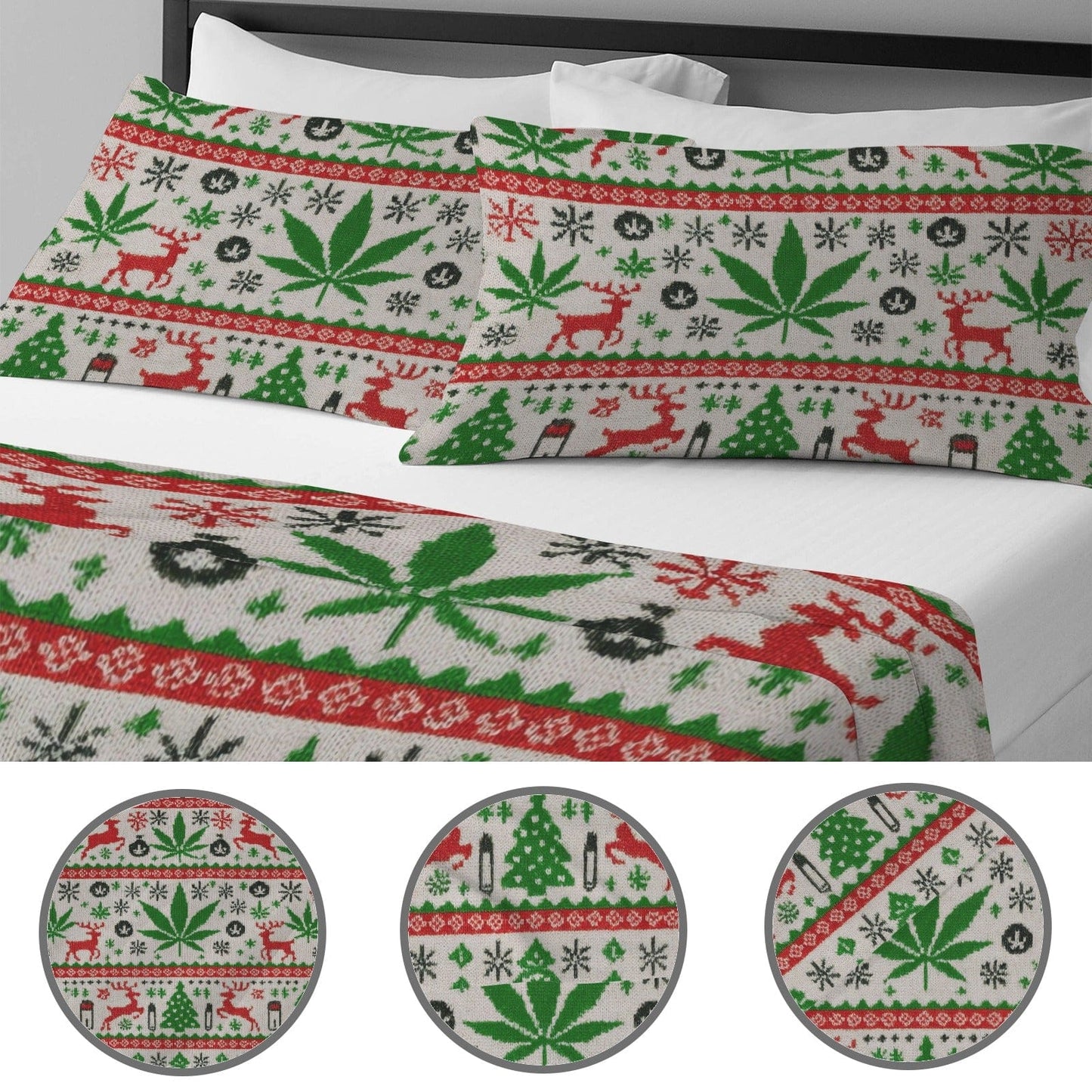 Parure de lit 4 pièces de Noël OG avec drap-housse uni (Queen 175x210cm)
