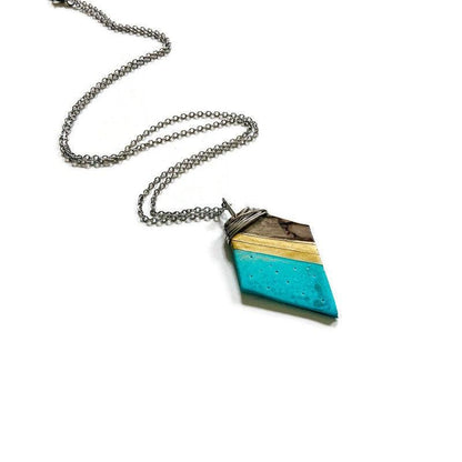 Pendentif en pâte polymère artistique peint turquoise, doré, gris,