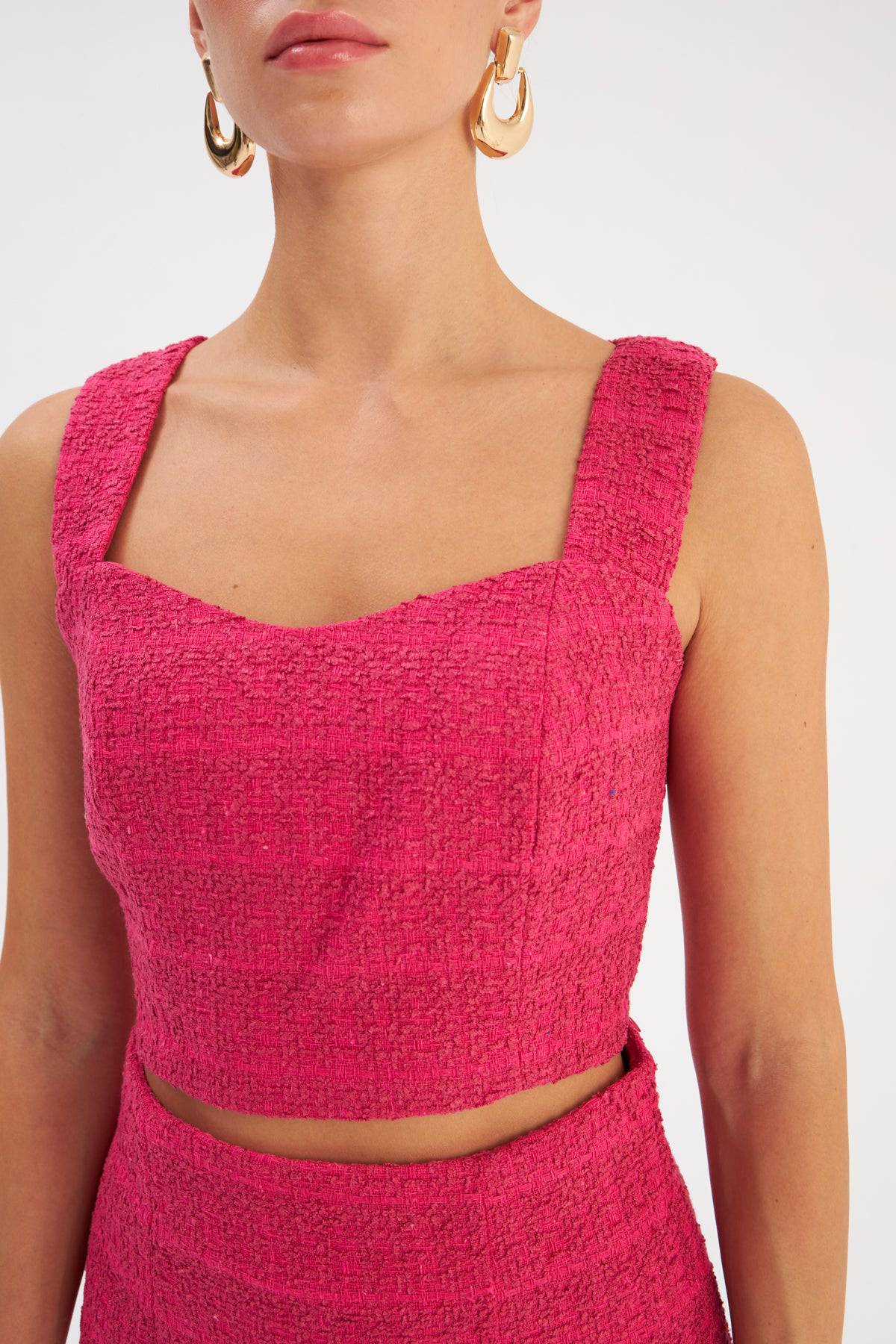 Chemisier court en tweed à bretelles - Fuchsia