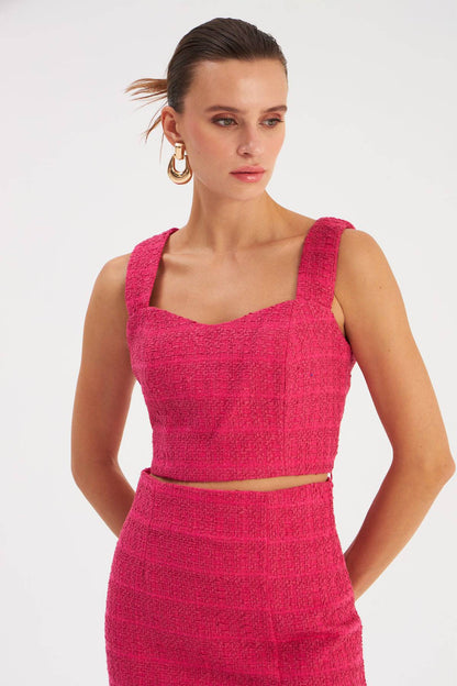 Chemisier court en tweed à bretelles - Fuchsia