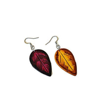 Autumn Leaf Earrings, Mismatched Mix and Match Dangles Mustard Maroon Green