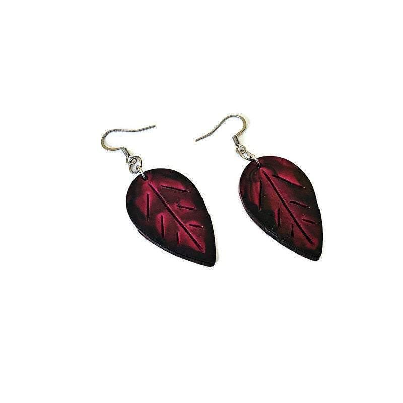 Boucles d'oreilles Feuilles d'automne, dépareillées, couleurs moutarde, marron, vert