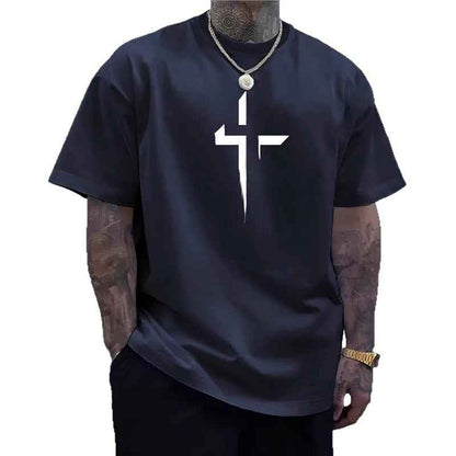 Haut décontracté à manches courtes pour homme, style streetwear, coupe ample, imprimé croix, design créatif