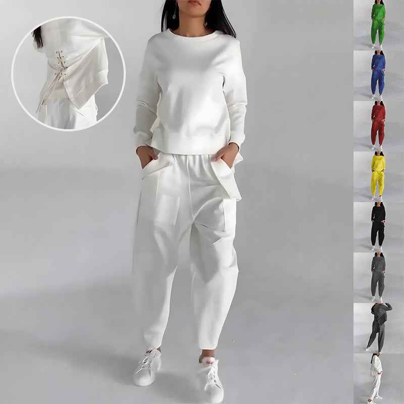 Ensemble d'intérieur mode pour femme – Haut pull uni et pantalon large