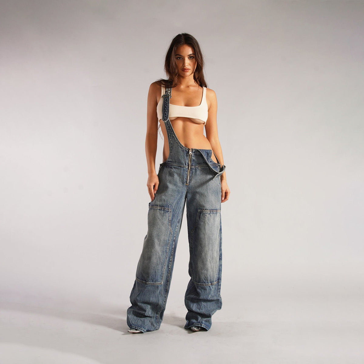 Combinaison en jean coupe ample pour femme – Salopette large style Y2K à bretelles