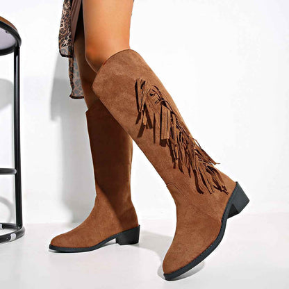 Bottes hautes à pompons pour femme – Bottes mode en daim à bout pointu