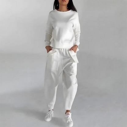 Ensemble d'intérieur mode pour femme – Haut pull uni et pantalon large