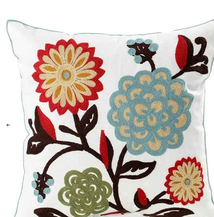 Housse de coussin décorative à broderies florales