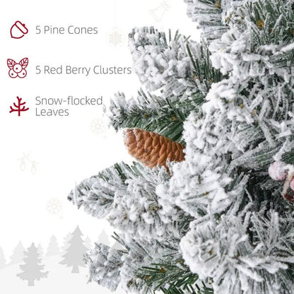 24-Inch Flocked Christmas Wreath with Lights – Green Pine Cones & Berries Holiday Decor (United States & Canada Delivery Only)