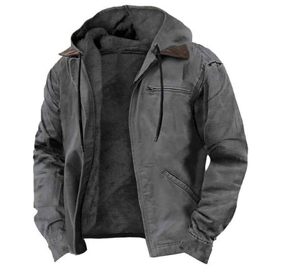 Winter Hooded Coat With Pockets Fashion Warm Fleece Zip-up Jacket Casual Outwear Men's Clothing