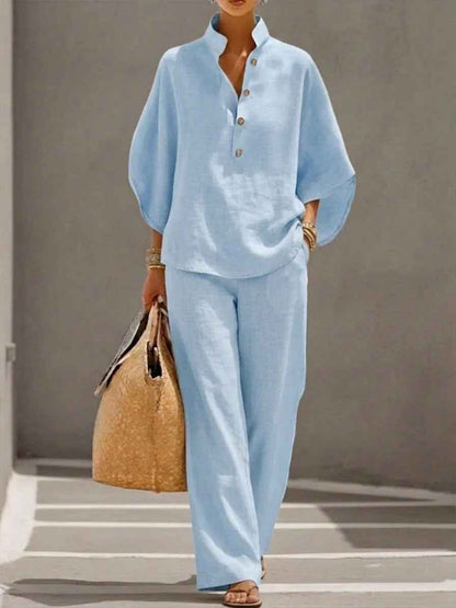Ensemble de vêtements d'été pour femmes : haut pull ample à manches courtes et pantalon à jambes droites
