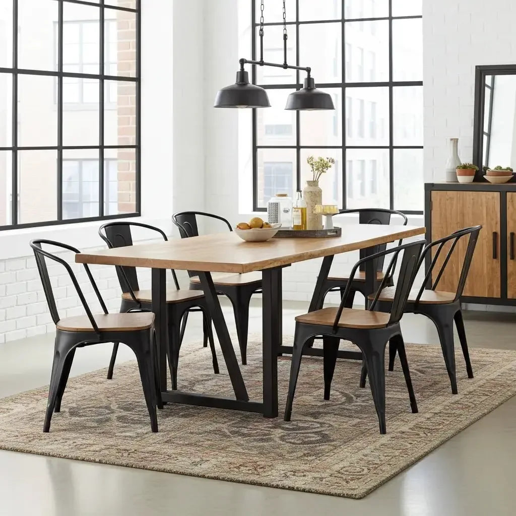 Set of 2 Sita Chairs in black steel and mango wood seat
