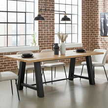 Table à diner industrielle style Établie patte en acier noir mat avec plateau en Bois de Manguier