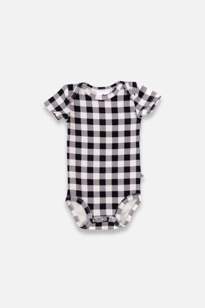 Baby Short Sleeve Bamboo Bodysuit | Bison Plaid