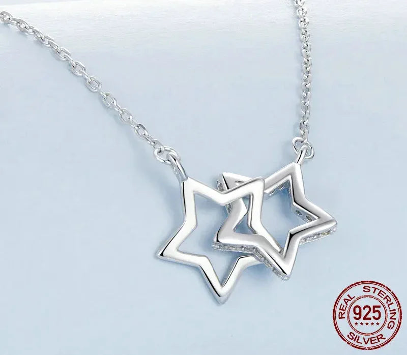 Cœurs connectés : Collier pendentif en argent sterling étoile/cœur/chat