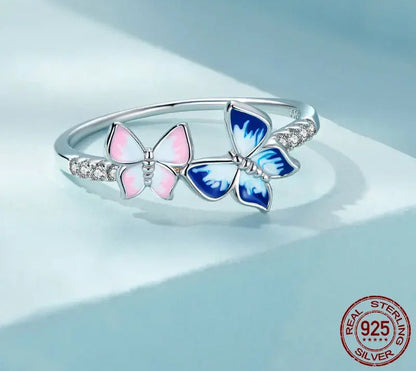 Bague en Argent Sterling 925 Émaillée Papillon Oxyde de Zirconium