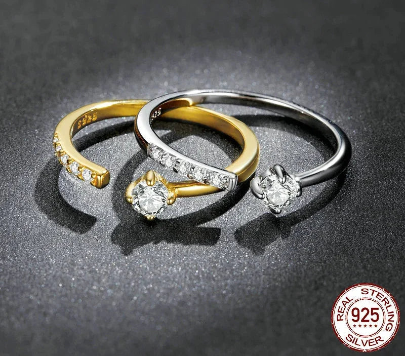 Bague ajustable en argent sterling 925 avec oxyde de zirconium