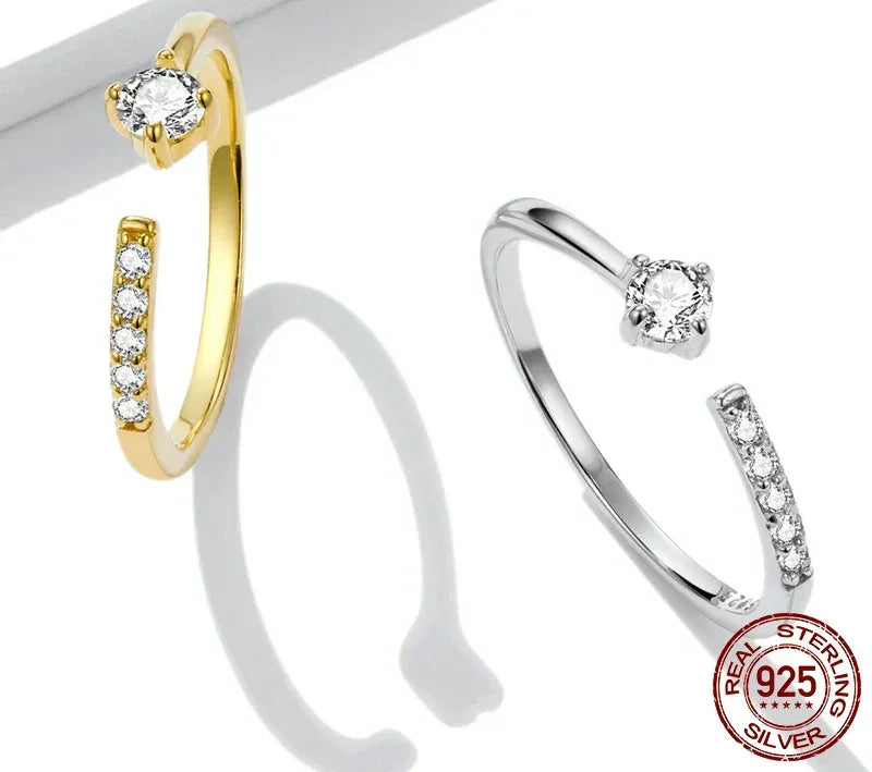 Bague ajustable en argent sterling 925 avec oxyde de zirconium