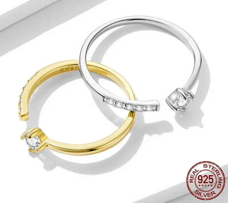 Bague ajustable en argent sterling 925 avec oxyde de zirconium