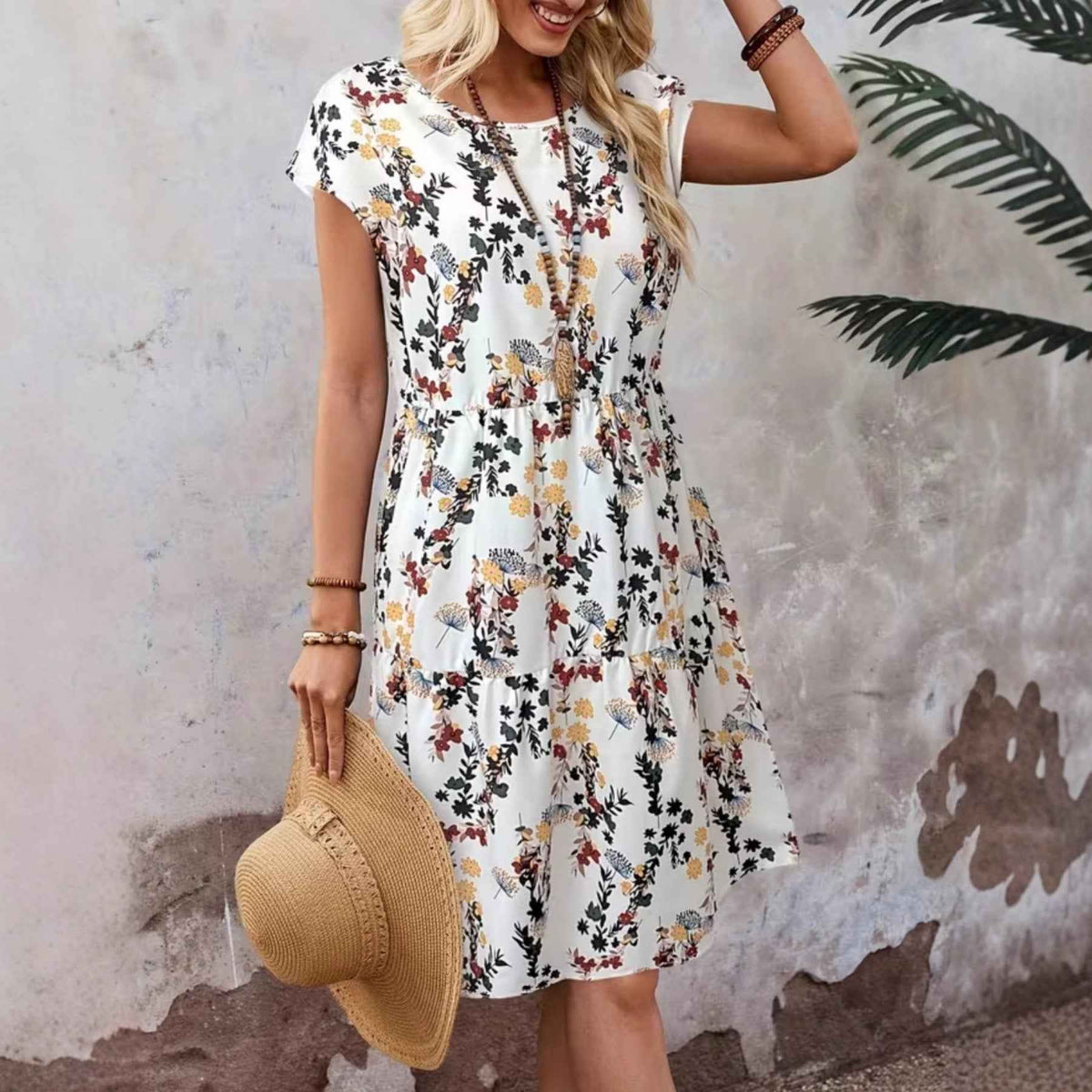 Robe décontractée à imprimé floral pour femme, manches courtes et col rond – Style décontracté japonais/coréen