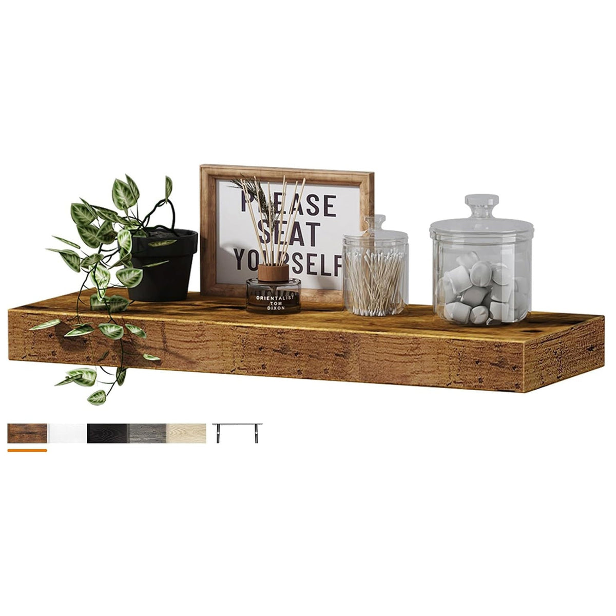 Étagère murale flottante – Étagère de rangement en bambou pour salon, chambre et décoration intérieure