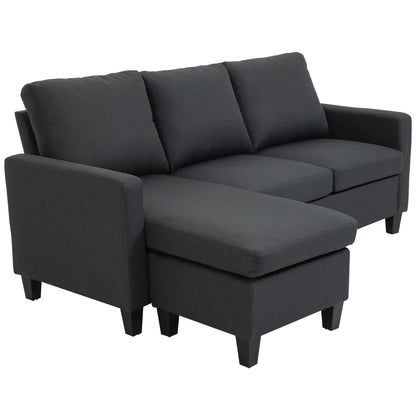 Dark Grey L-Shape Sectional Sofa with Ottoman – Modern Corner Couch for Living Room (United States & Canada Delivery Only)