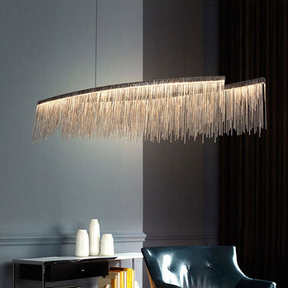Lustre minimaliste personnalisé – Suspension moderne en aluminium argenté avec design à pampilles pour salle à manger et salon