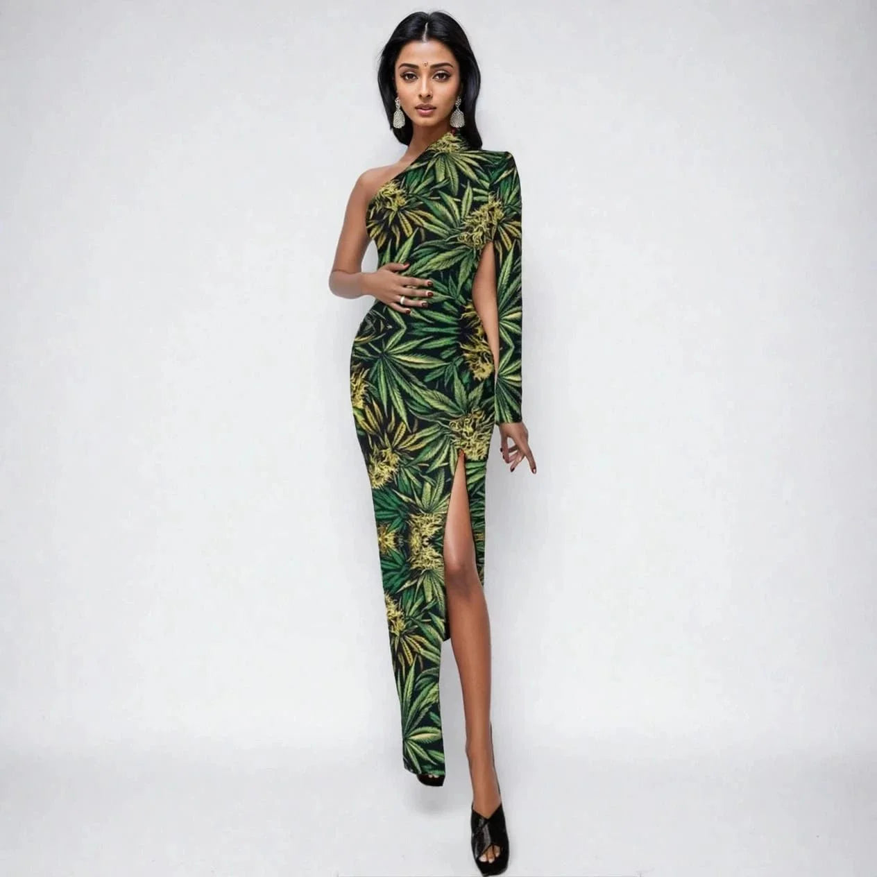 Robe longue maxi fendue à une épaule Big Buds