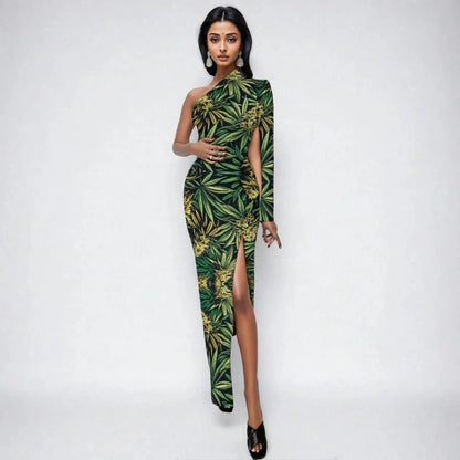 Robe longue maxi fendue à une épaule Big Buds