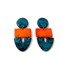 Big Statement Earring in Orange & Teal, Post or Clip On Earrings