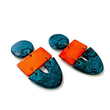Big Statement Earring in Orange & Teal, Post or Clip On Earrings