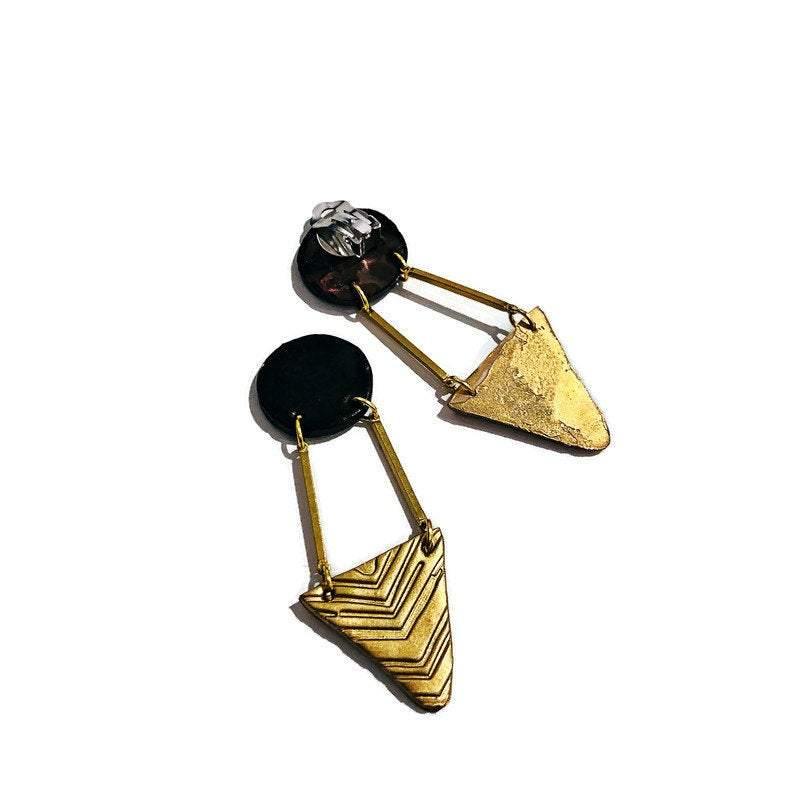 Boucles d'oreilles Art déco noires et dorées faites à la main - « Dupa »