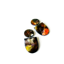 Abstract Clip On Earrings for Non Pierced Ears in Black White Orange Marble Blend