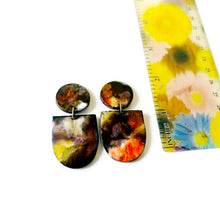 Abstract Clip On Earrings for Non Pierced Ears in Black White Orange Marble Blend