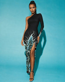 Robe longue fendue asymétrique bleu rêve